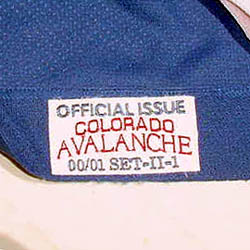 Colorado Avalanche 2000-2001 game worn tagging Colorado Avalanche 2000-2001 game worn tagging