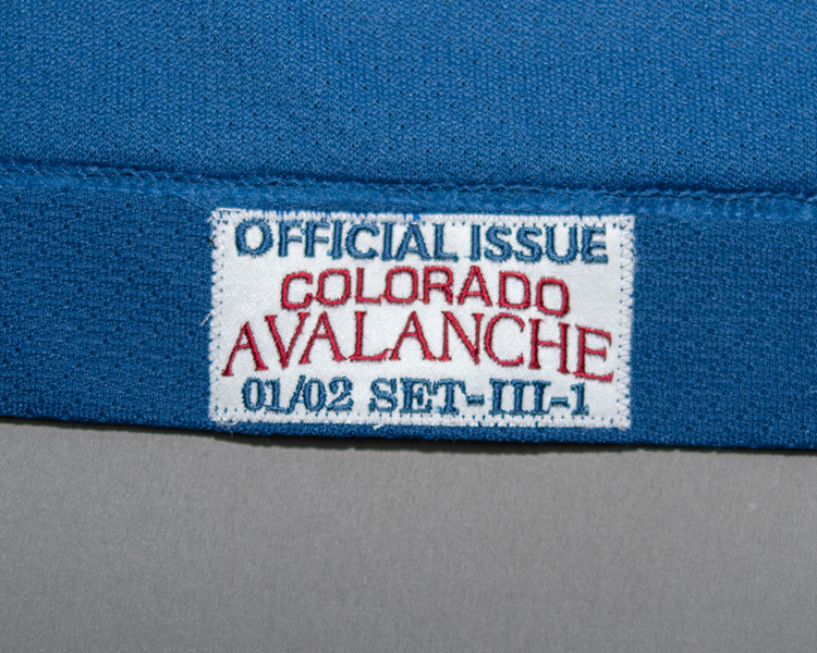 Colorado Avalanche 2001-2002 game worn tagging Colorado Avalanche 2001-2002 game worn tagging