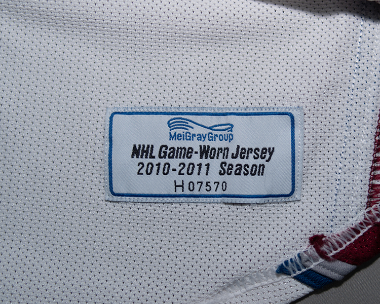 Colorado Avalanche 2010-2011 game worn tagging Colorado Avalanche 2010-2011 game worn tagging