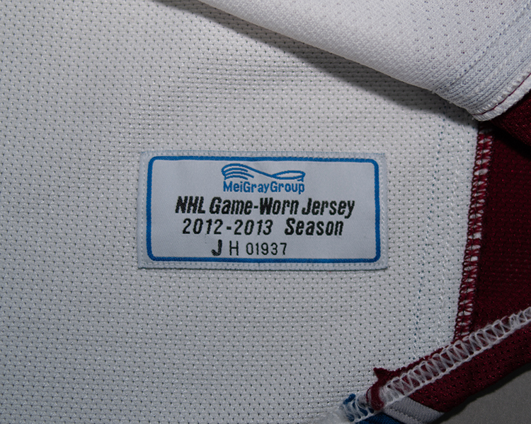 Colorado Avalanche 2012-2013 game worn tagging Colorado Avalanche 2012-2013 game worn tagging