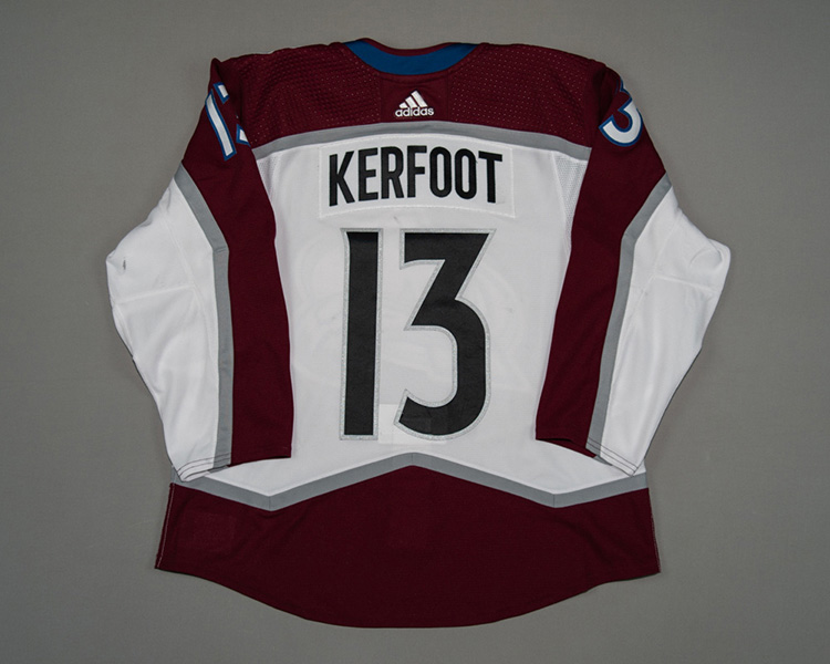 Colorado Avalanche game worn Alexander Kerfoot jersey Colorado Avalanche game worn Alexander Kerfoot jersey
